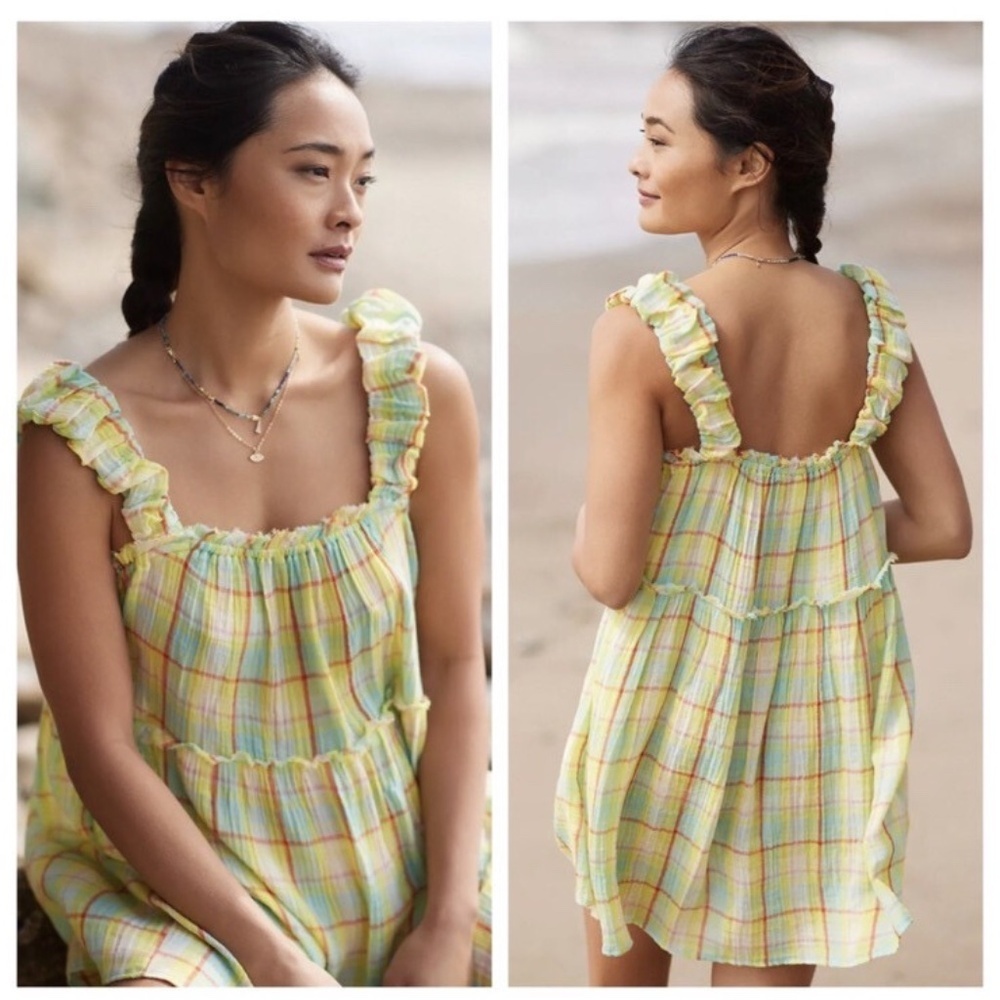 NWT Anthropologie Ruffled Gingham Babydoll Dress Small